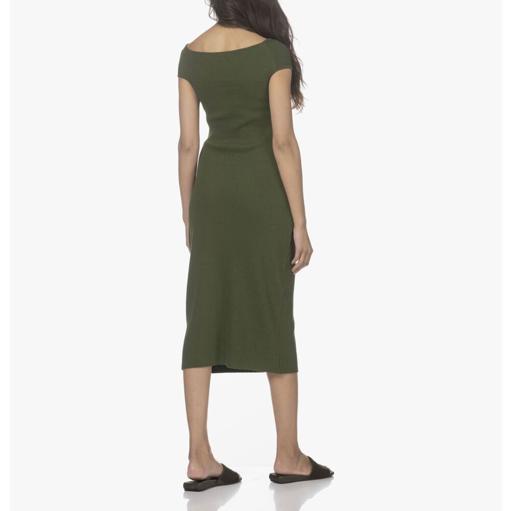 Vince  Ribbed Twist Dress In Dark Herb Green - Picture 3 of 12